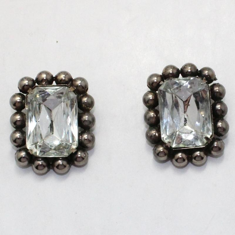 Front view of Clear Emerald Cut Earrings Clip