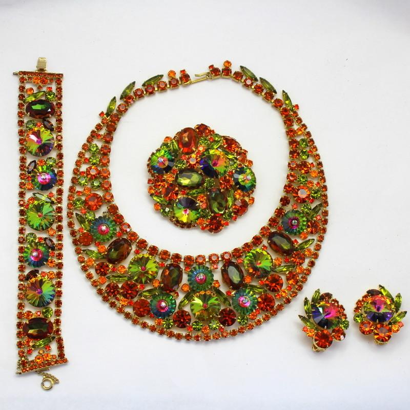 Front view of Orange Oval Rivoli/Margarita Earrings Clip