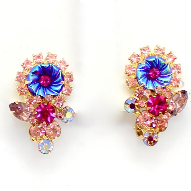 Front view of Pink Navettes Molded/Cut Earrings Clip