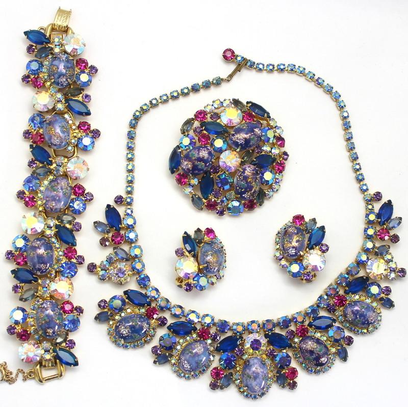 Front view of Blue Cabochons Multi-Color/Shaded Earrings Clip