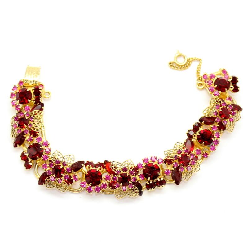 Front view of Red Navettes Bracelet 5 Link