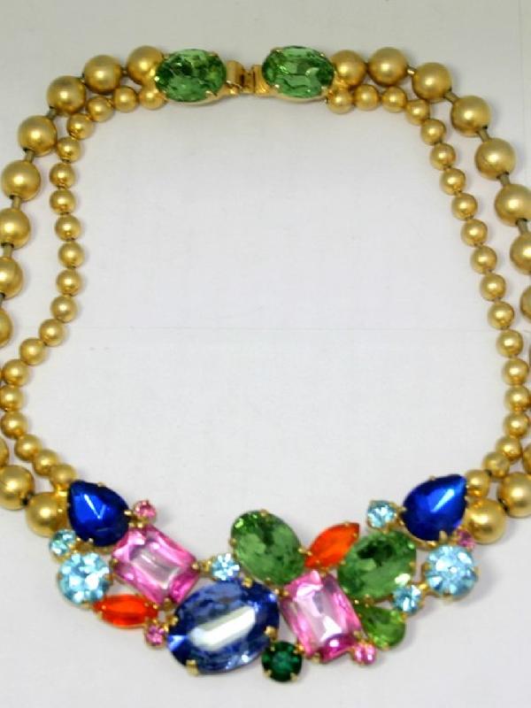 Front view of Multiple Colors Emerald Cut Necklace