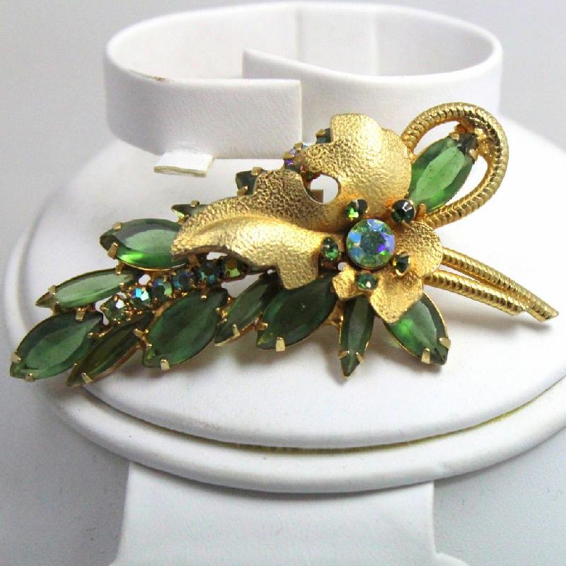 Front view of Green Navettes Brooch