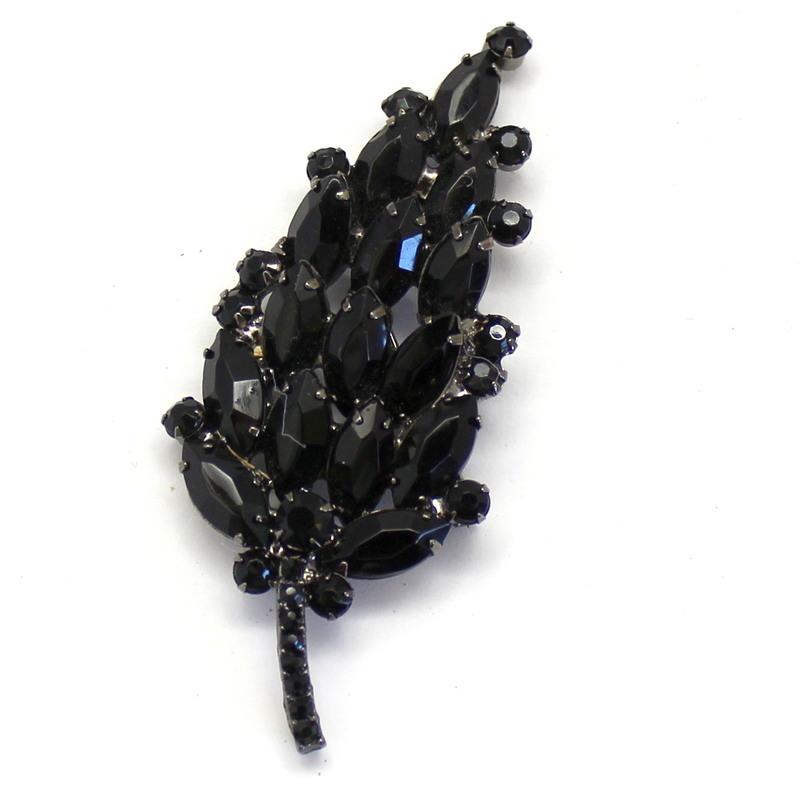 Front view of Black (jet) Navettes Brooch