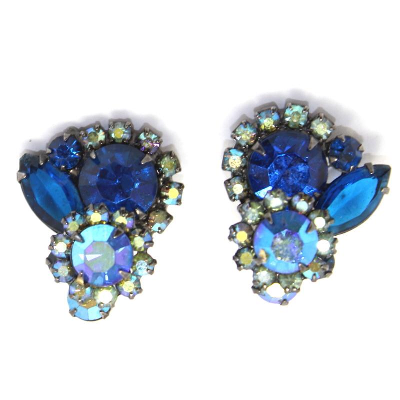 Front view of Blue Navettes Earrings Clip