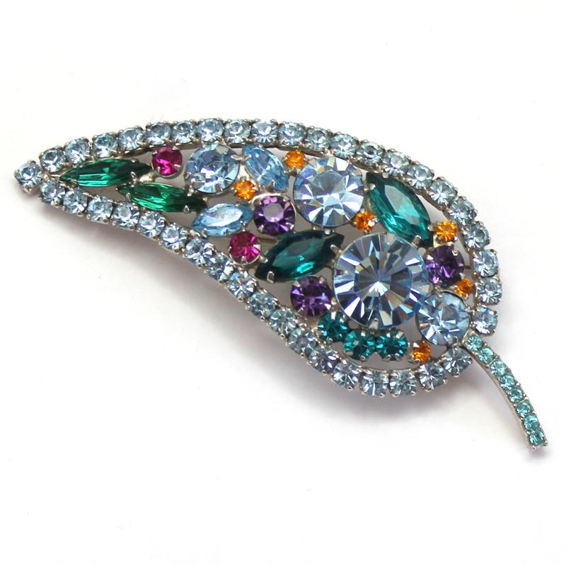 Front view of Blue Navettes Brooch