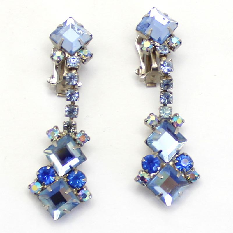 Front view of Blue Square Earrings Clip