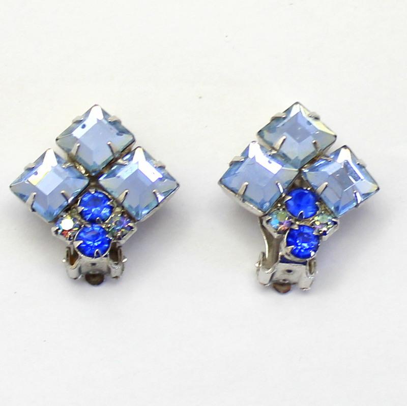 Front view of Blue Square Earrings Clip