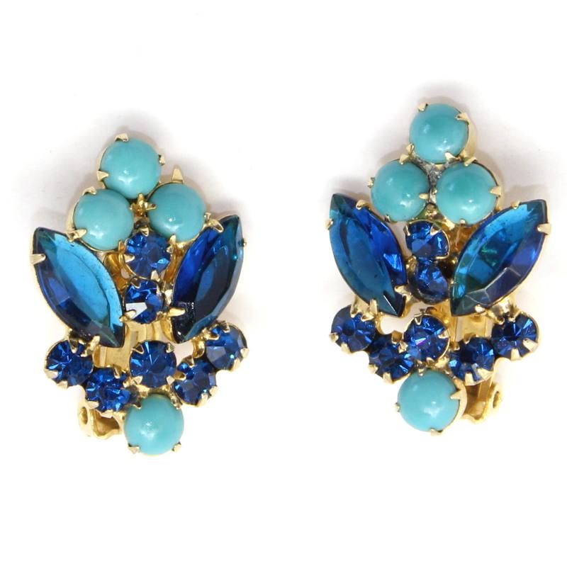 Front view of Blue Navettes Earrings Clip