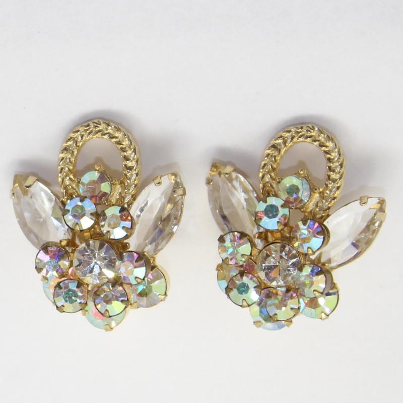 Front view of Clear Navettes Earrings Clip