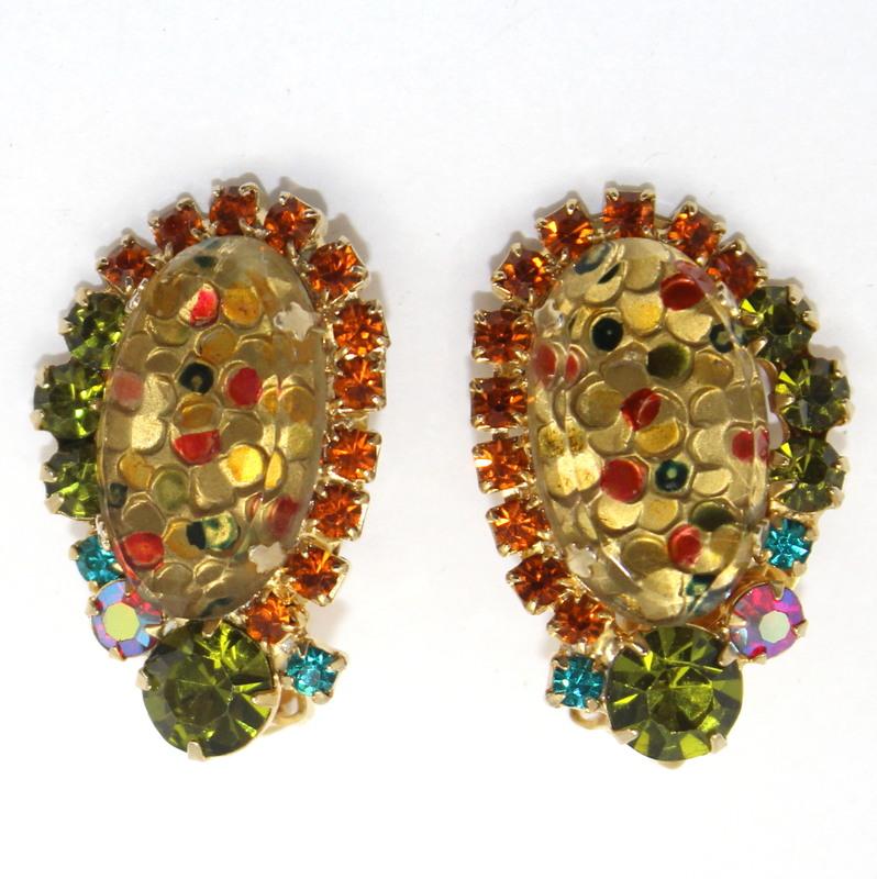 Front view of Multiple Colors Oval Spotted Earrings Clip