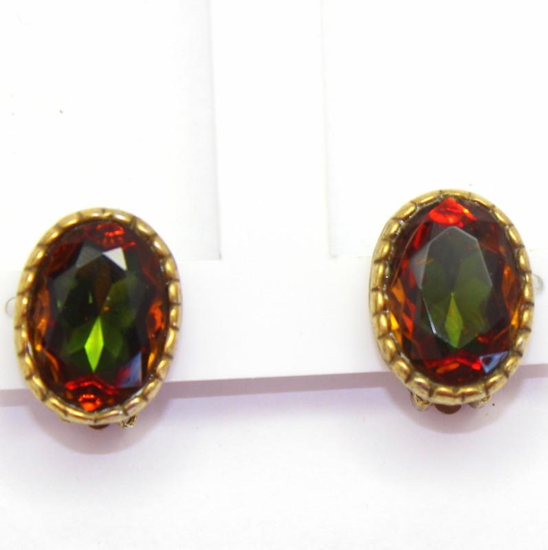 Front view of Fall Oval Multi-Color/Shaded Earrings Clip