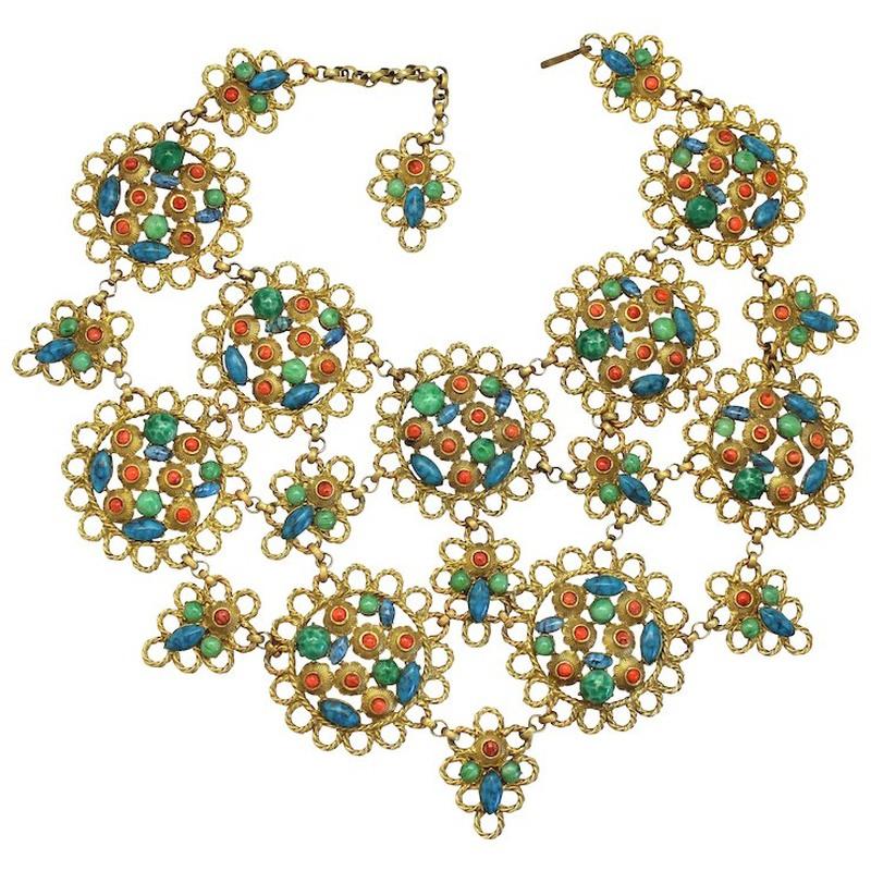 Front view of Multiple Colors Navettes Spotted Necklace
