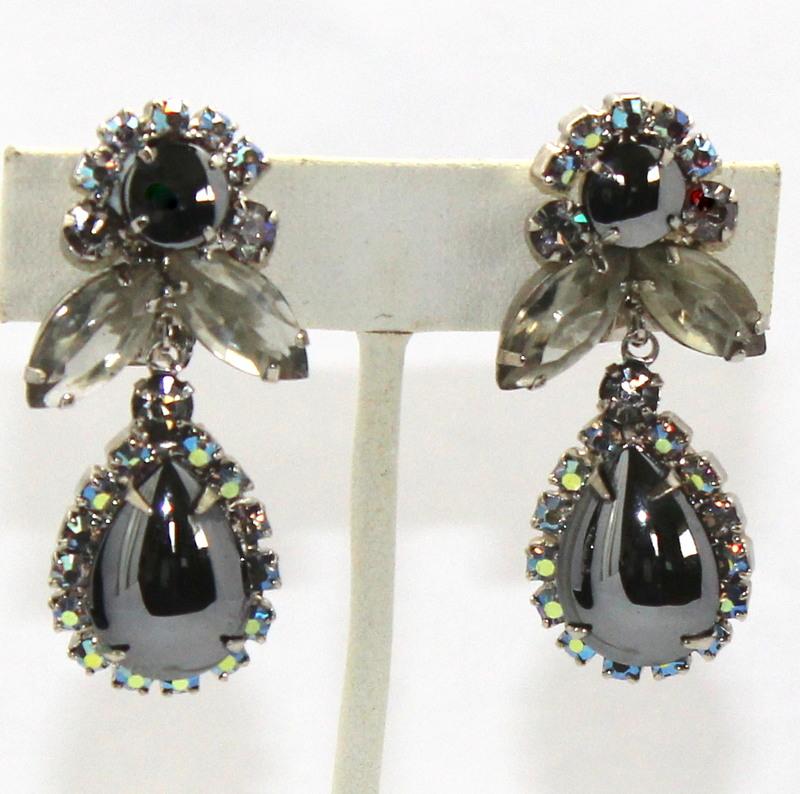 Front view of Hematite Pear Earrings Clip