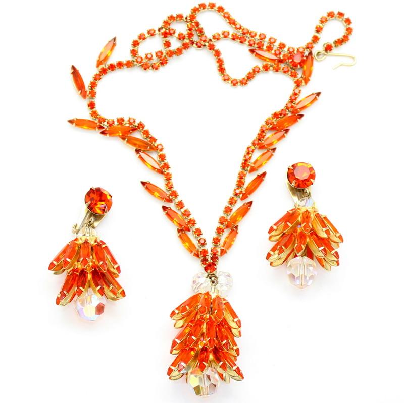Front view of Orange Navettes Earrings Clip