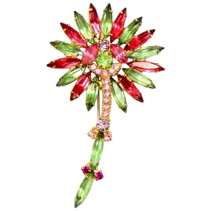Front view of Pink Navettes Brooch