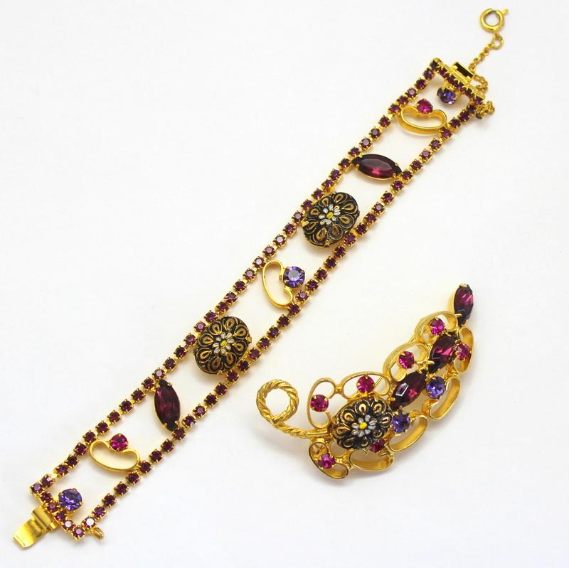 Front view of Purple (cardinal) Navettes Molded/Cut Brooch