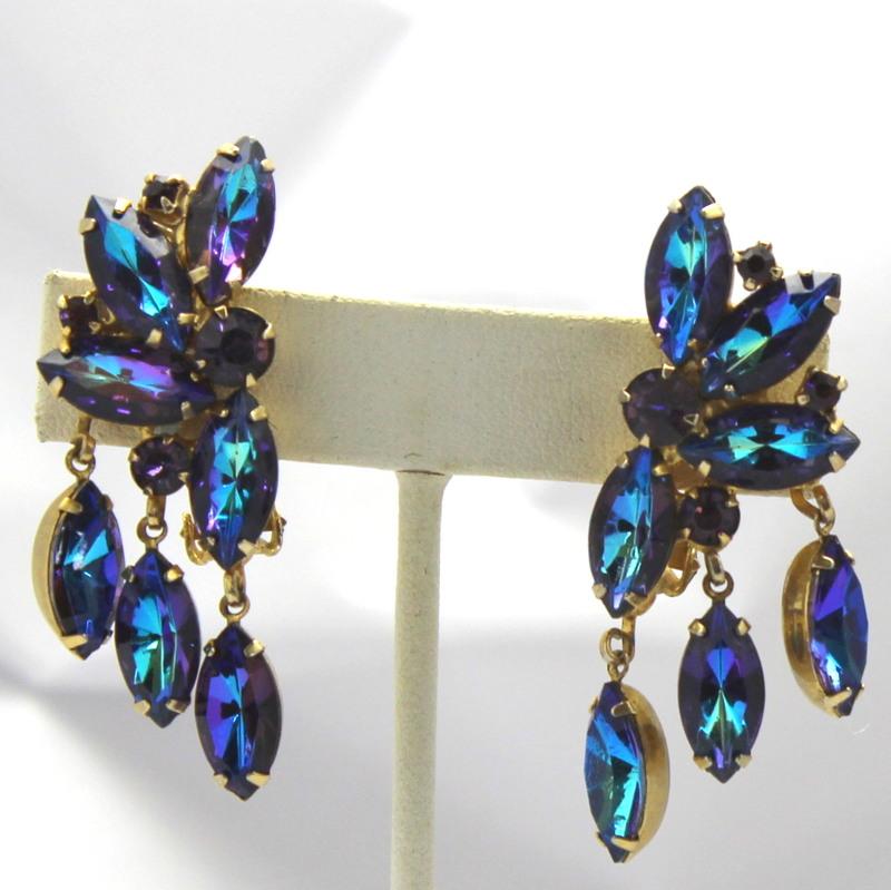 Front view of Purple (cardinal) Navettes Multi-Color/Shaded Earrings Clip