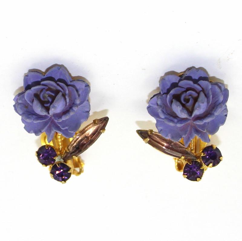 Front view of Purple (cardinal) Navettes Plastic Earrings Clip