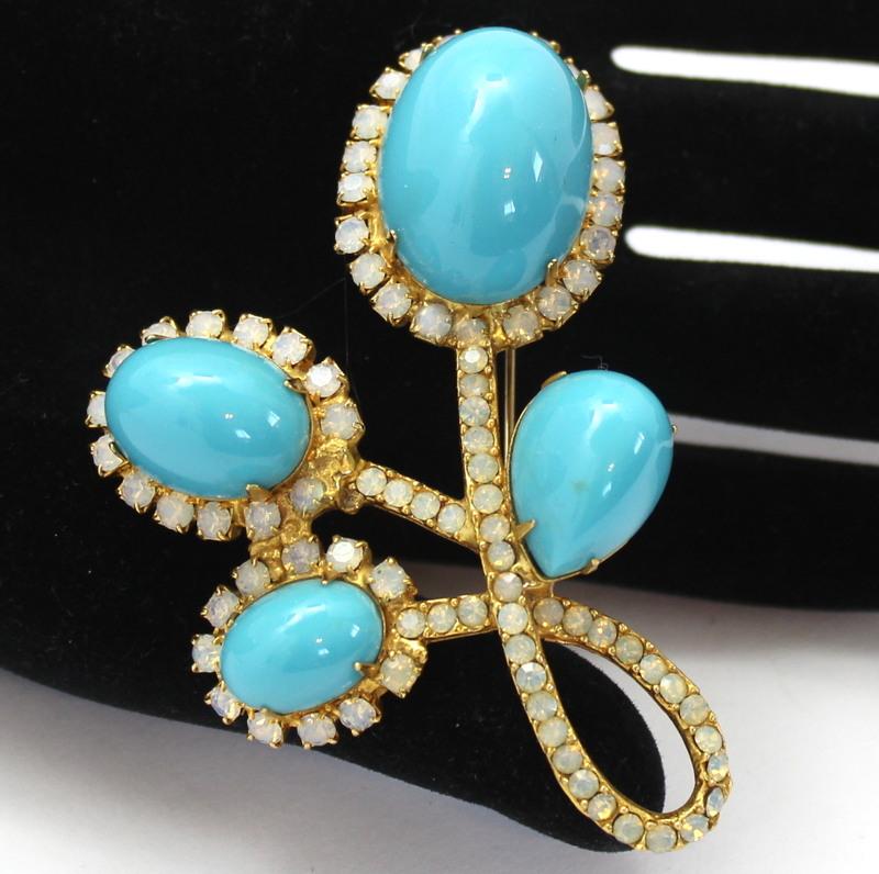 Front view of Turquoise Cabochons Plastic Brooch