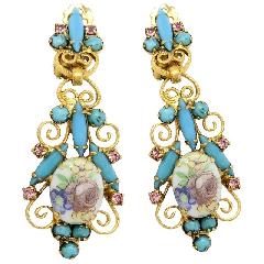 Turquoise Oval Painted (hand/Transfer) Earrings Clip