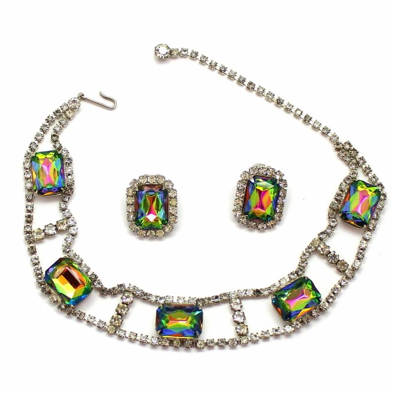 Front view of Clear Emerald Cut Multi-Color/Shaded Necklace