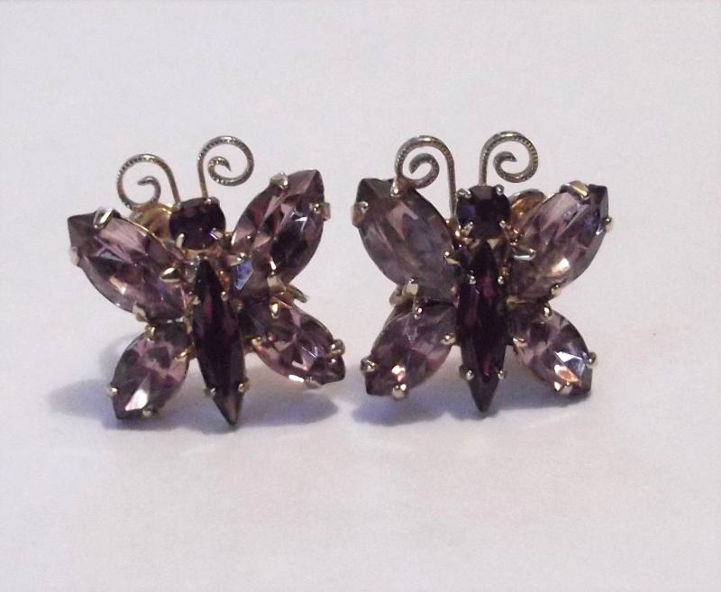 Front view of Purple (cardinal) Navettes Earrings Clip