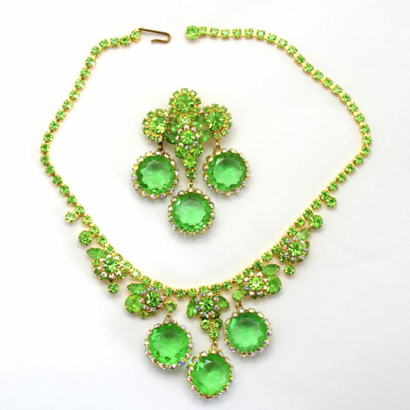 Front view of Green Framed Disks Necklace