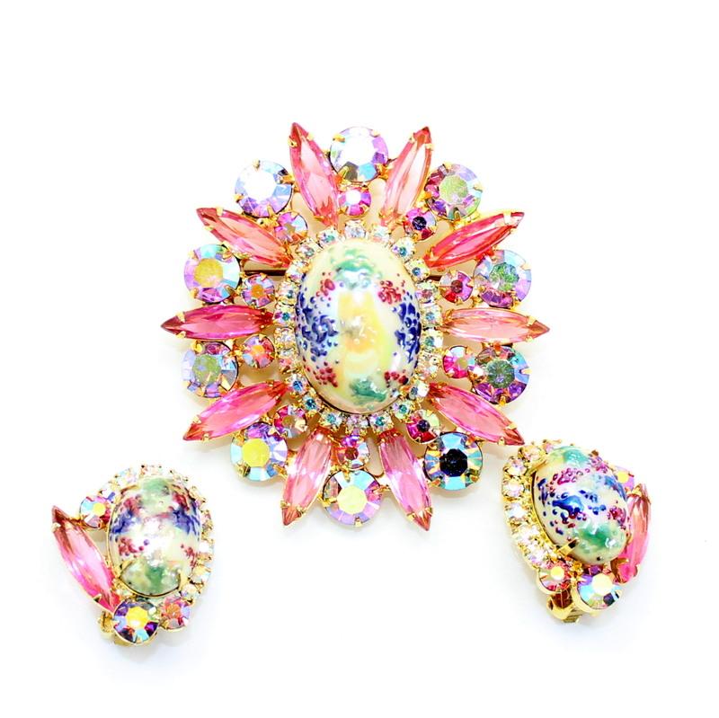 Front view of Pink Cabochons Spotted Brooch