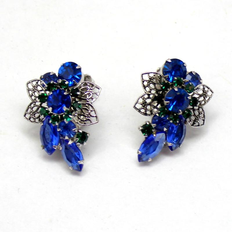 Front view of Blue Navettes Earrings Clip