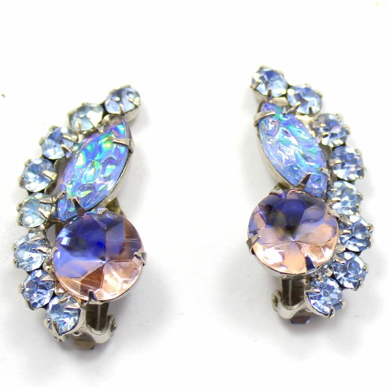 Front view of Blue Navettes Molded/Cut Earrings Clip