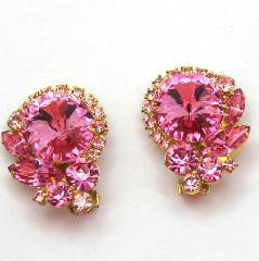 Pink Navettes Rivoli/Margarita Earrings Clip