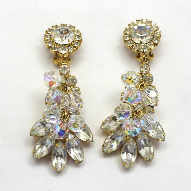 Front view of Clear Navettes Earrings Clip