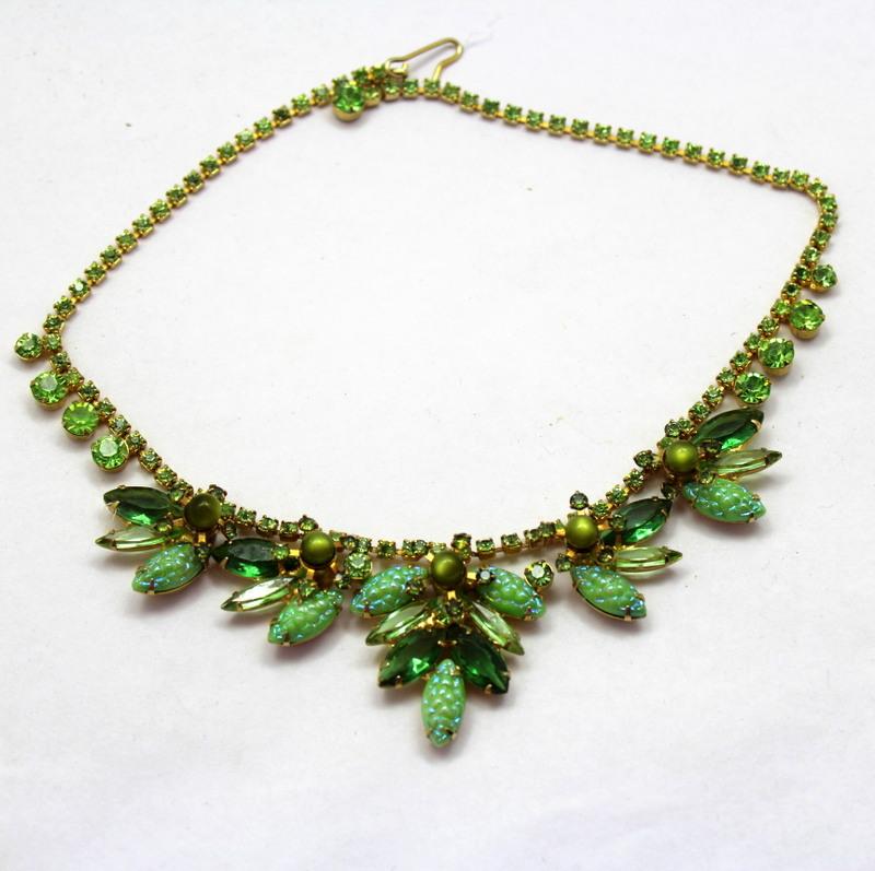 Front view of Green Navettes Molded/Cut Necklace