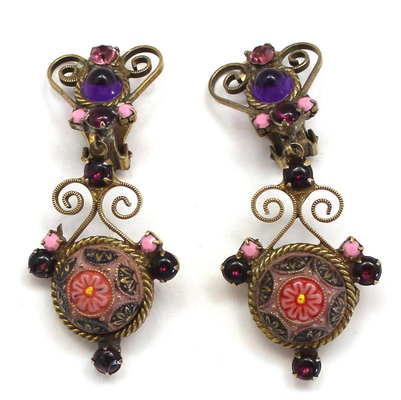 Front view of Pink Cabochons Molded/Cut Earrings Clip