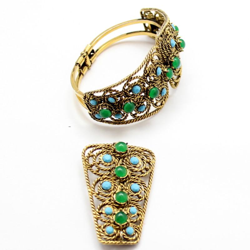 Front view of Green Cabochons Brooch