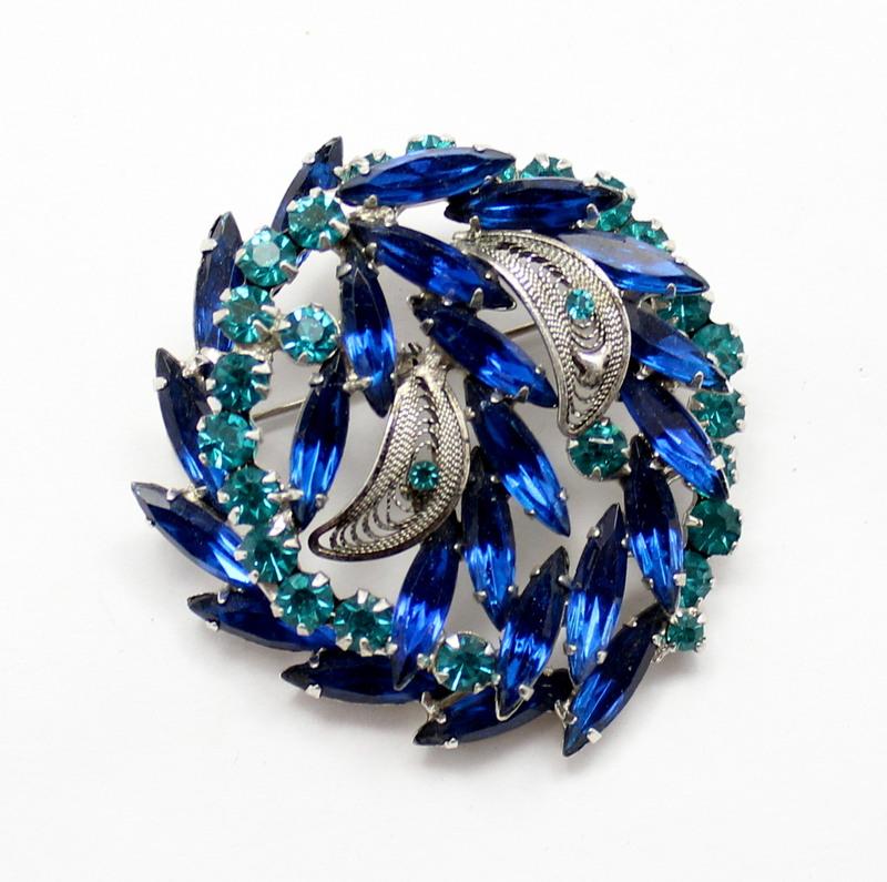 Front view of Blue Navettes Brooch