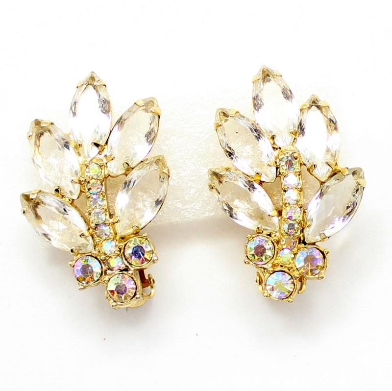 Front view of Clear Navettes Earrings Clip