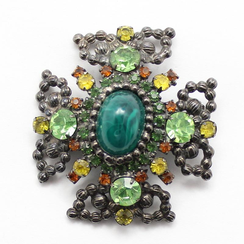 Front view of Green Cabochons Plastic Brooch