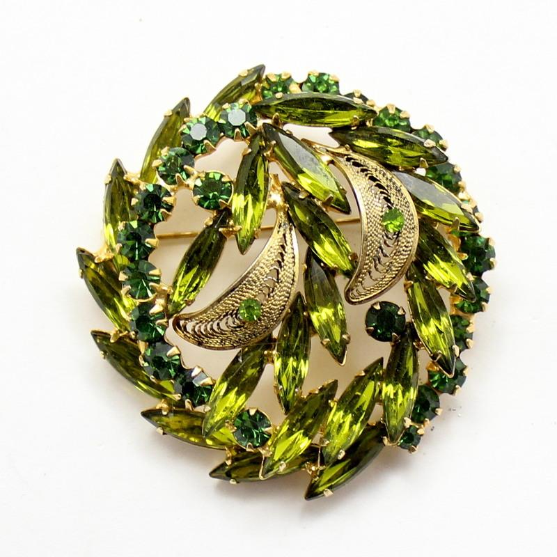 Front view of Green Navettes Brooch