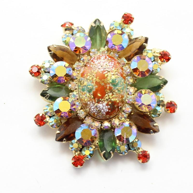 Front view of Orange Oval Spotted Pin Pendant