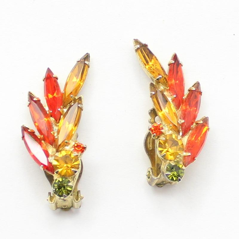 Front view of Orange Navettes Earrings Clip