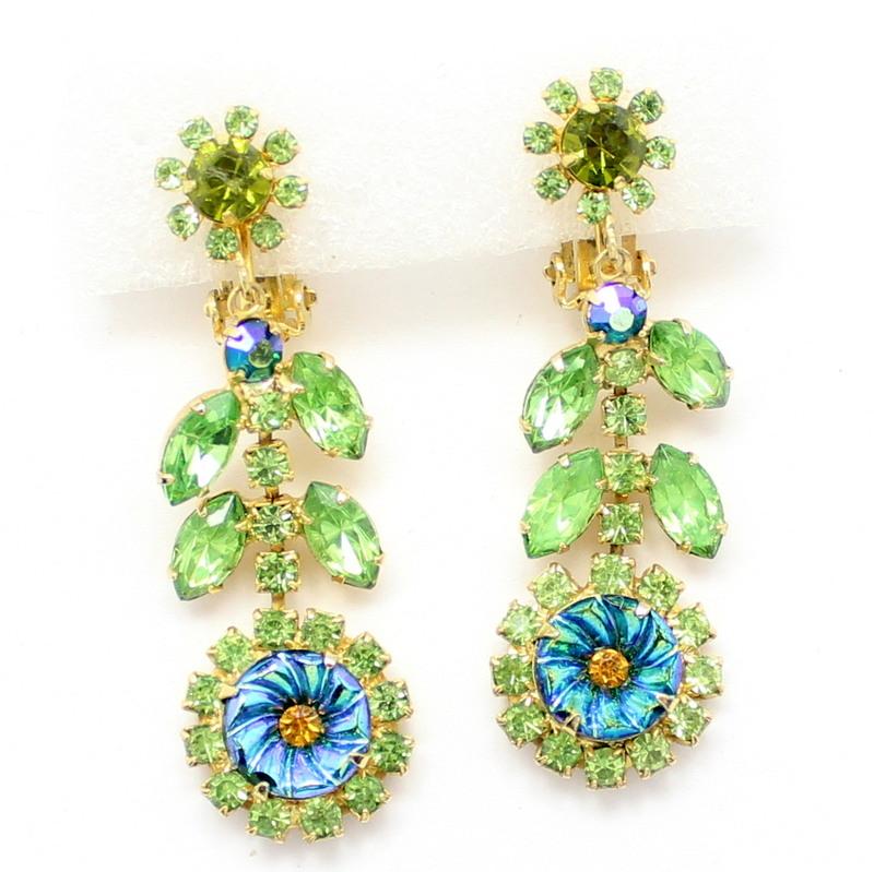 Front view of Green Navettes Molded/Cut Earrings Clip
