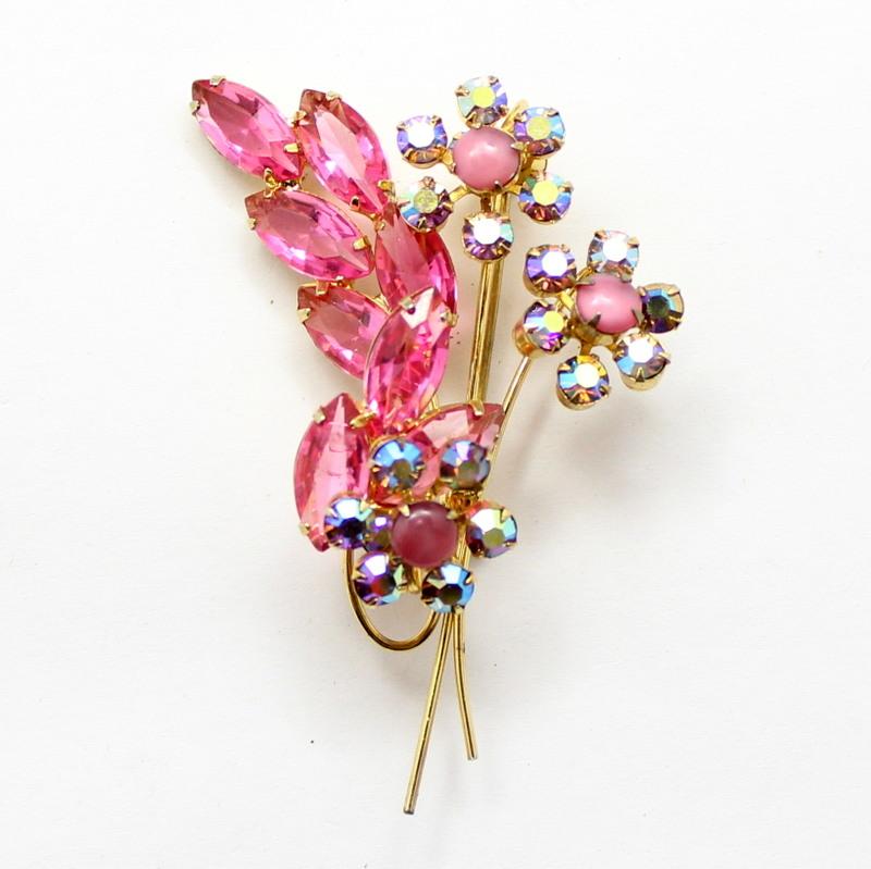 Front view of Pink Navettes Brooch