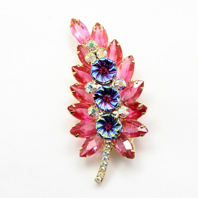 Front view of Pink Navettes Molded/Cut Brooch