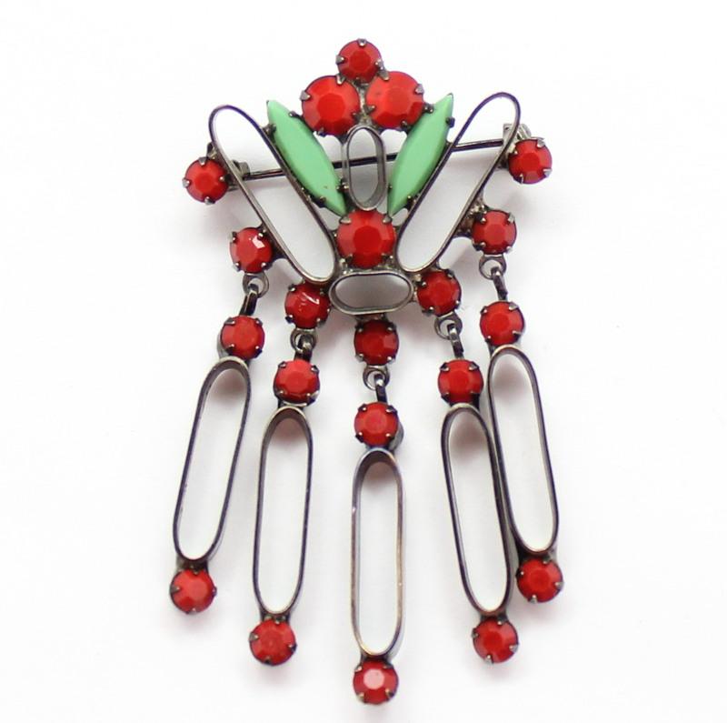 Front view of Red Navettes Brooch