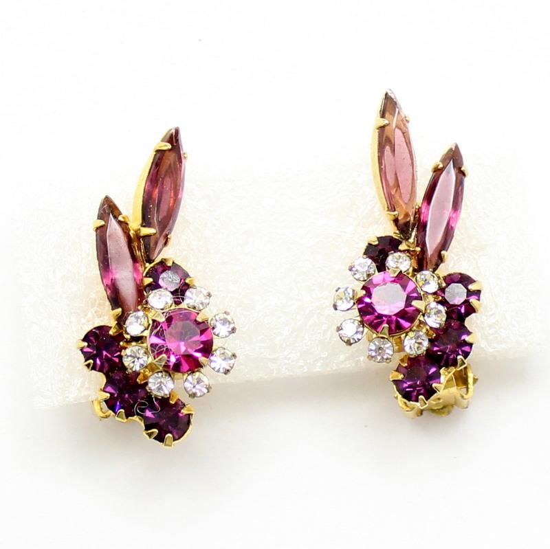 Front view of Purple (cardinal) Navettes Earrings Clip