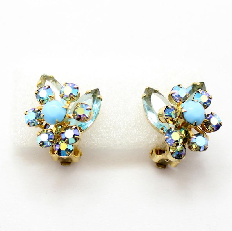 Front view of Blue Navettes Earrings Clip