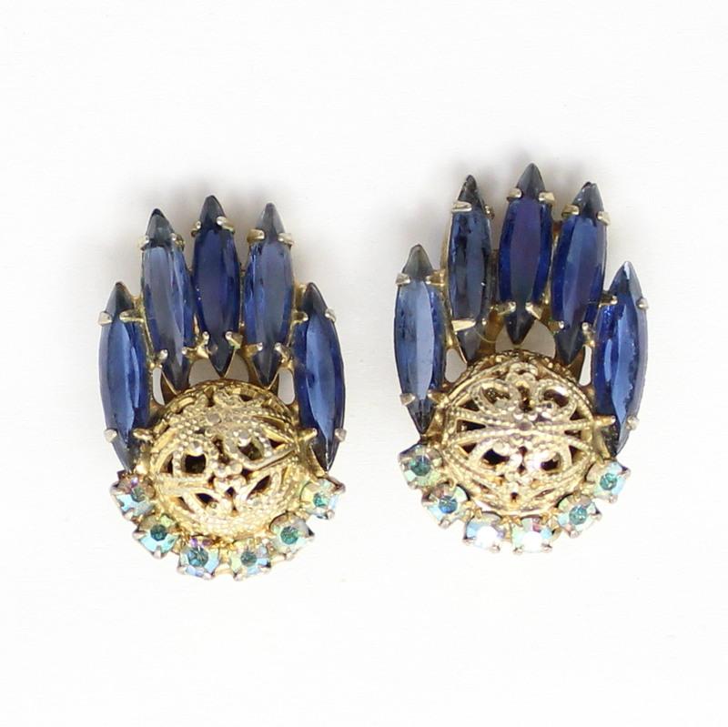 Front view of Blue Navettes Earrings Clip