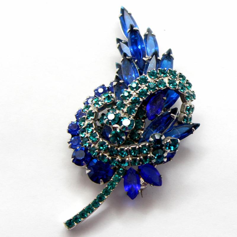 Front view of Blue Navettes Brooch